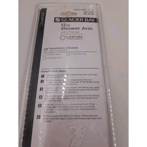 Glacier Bay 11-12 in. Raincan Shower Arm Matte Black 1009 685 474 (C) - Picture 5 of 6